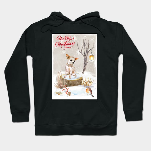 White Smooth Haired Chihuahua Merry Christmas Santa Dog Hoodie by Puppy Eyes